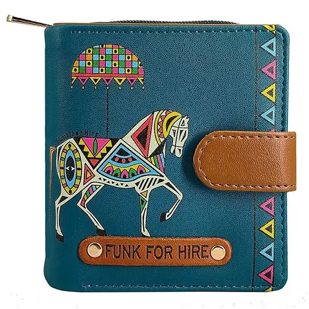 Funk For Hire Women Printed Petrol Blue Leatherette Wallet