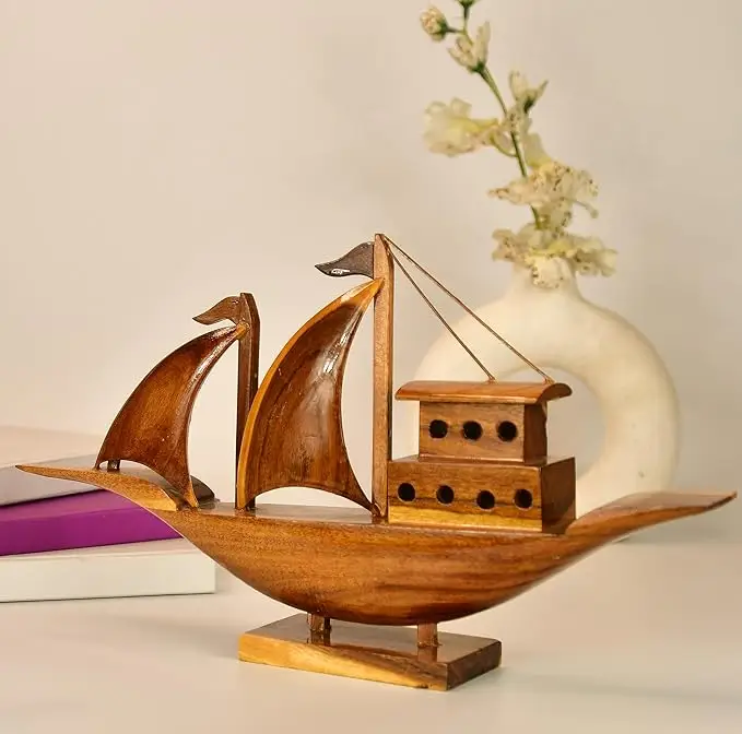 hand-crafted wooden boat