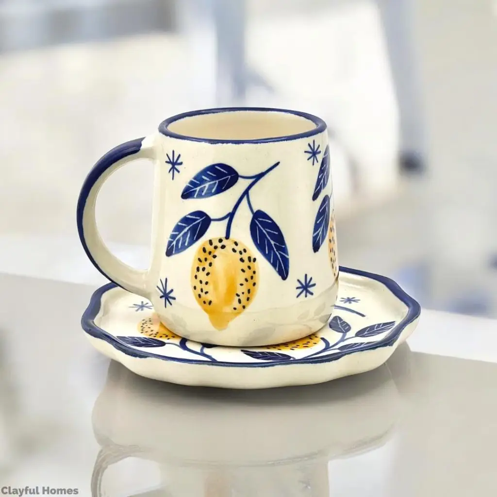 the lemon ceramic mug and saucer set